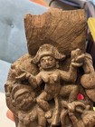 Antique Hindu Carved Wood Fragment - Dancing Vishnu India