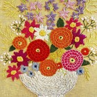Vtg Bright Floral Paragon Crewel Bouquet Of Flowers Groovy Flower Power Yellow