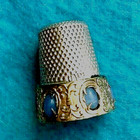  Italian Silver    Gilt  Thimble   800  Italy  Blue Color Cabochons Stones Nice