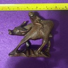 Antique Chinese Carved Wood Mahogany Color Statue Ox Or Water Buffalo Man Riding