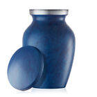 Small Mini Keepsake Cremation Urn For Human Ashes  Blue With Velvet Case