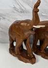 Pair Of Large Vintage Hand Carved Wooden Elephant Statues And Calf