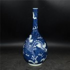 Pair Of Chinese Blue And White Porcelain Handpainted Dragon Vase From Qing 18c