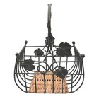 Vintage Black Metal Basket Wicker Botton Grape Leaves 9 5x6x12 
