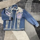Vintage Sunbelt Jacket Womens Large Denim Lace Patchwork Embroidered Boho 90s