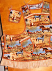 Handmade Bib Apron - Plus Sz - Wild Horses - Gingham Ck Ruffles - Vintage- Retro