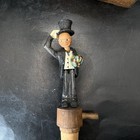 Vintage Carved Wood Mechanical Groom Hat Tipper Wine Bottle Stopper Cork