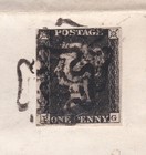 1841 Qv Fine 1d Penny Black Stamp On Bawtry Wrapper Double Strike Mx Maltese Pl5