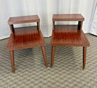 Mid Century Modern Step Table Pair End Side Nightstand Set Wood Retro Accent 60s