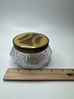 Vintage Glass And Gold Tone Metal Lid Vanity Dresser Powder Trinket Jar Leaf