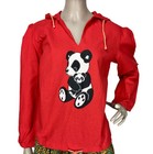 Vintage 90s Y2k Puff Sleeve Pullover Red Panda Hooded Shirred Drawstring Top New