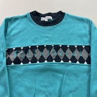 Vintage Felix The Cat Sweatshirt Youth 10 Turquoise Blue Argyle Cartoon Crew 80s