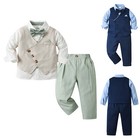 Baby Boys Set Stylish Gentleman Suit Tops Vest pants Bowknot Birthday Lapel