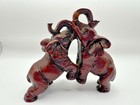 Vintage Red Resin Elephant Figurine Set Chinese Feng Shui Trunks Up     2 Pcs Read
