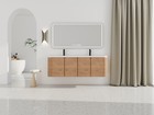 60  Plywood Floating Wall-mounted Bathroom Vanity With Double Resin Sink 4 Doors