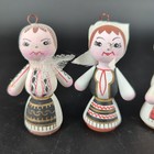 Vintage Romanian Peg Doll Folk Art Ornaments 4 Wooden Hand Painted Christmas