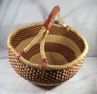 African Market Basket Bolga Ghana Handwoven Straw Large Leather Wrapped Handle