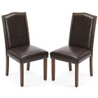 Dining Chairs Set Of 2 High Brown Pu Leather Elegant Design Home Kitchen Chairs