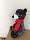 Crochet Black Teddy Bear With Red Scarf Handmade Doll Stuffed Animal Toy