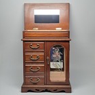Vintage Wooden Jewelry Box Armoire Chest 4 Drawers Mirror Necklace Ring Storage