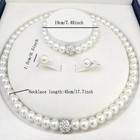 Bridal Pearl Crystal Jewelry Set 3pcs Necklace Bracelet Stud Earrings Silver