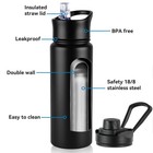 24oz Insulated Water Bottle With Straw Lid  Stainless Steel 24 Ounces  Black