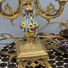 Antique French Pair Of Bronze Brass Candelabra Table Lamp Embossed Hand Painted 