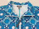 Talbots Women s Medium Blue Geometric Print Quarter Zip Pullover Long Sleeve Top