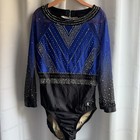 Gymnastics Leotard Competition Blue And Black 3 4 Sleeve Ozone As Am Al Axl A2xl