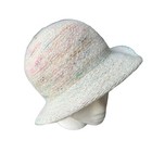 Robinsons Bucket Hat Knit Wool Angora Blend White Pastel Colors Women s One Size