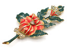 Rare Vintage Signed Deja Deco Enameled Flower Gold Pin Brooch Pave Rhinestone