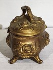 Vintage Gold Tone Oval Footed Trinket jewelry Box W  Roses