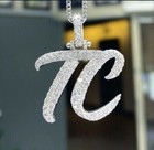 2ct Round Moissanite Initial Any-2 Custom Tc  Letter Pendant 925 Sterling Silver