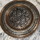 Vintage Silver Tone Copper Persian Birds Floral Design Tray Plate Wall Hanging