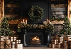 7x5ft Christmas Backdrop Fireplace Wreath Pine Tree Wood Wall Photo Props