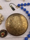Grandmas Junk Drawer Lot Vintage Lucite Necklace Ephemera Brooch Makeup Holder