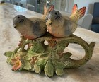 Antique Cast Iron Bird Pair On Floral Twig Salt   Pepper Shaker Set Original Pai