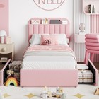 Twin Bed Frame For Kids  Boucle Upholstered Platform Bed For Girls With 2 Fle   