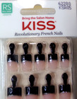 Kiss Salon Square Acrylic Black French  Silver Lining Glue On Nail Real Short
