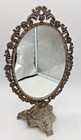 Vintage Ornate Oval Tabletop Vanity Mirror Silver Tone Floral Swivel 14 