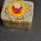 Vtg Italian Gold Tone Floral Micro Mosaic Small Pill Trinket Box Italy Antique 1