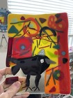   choose Joy   fused Art Glass With Crow Handmade Rectangular Tray 8   x6   original