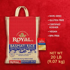 Authentic Royal Naturally Aged Long Grain Indian White Basmati Rice  20 Lb  Bag