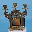 Vintage Shabbat 10 Commandment 3-candle Brass Holder