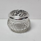 Vintage Silver Tone   Glass Vanity Jar 2 75    Trinket Powder Dish Classic Decor