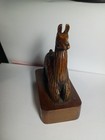 Carved Wood Llama Figurine On Wooden Base  Approx 5in L X 5in T