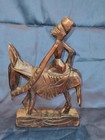 African Hand Carved Wooden Figurine Of Person On Donkey
