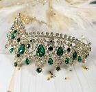 Bridal Green Tiara  Gold Green Rhinestone Crystal Crown Headband  Wedding Tiara