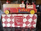 Vintage Fisher Price Winky-blinky Fire Truck 200 Wood Pull Toy Usa 1954 W box