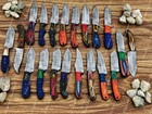 Lot Of 20 Handmade Damascus Steel Skinner Knives Mix Wooden Handle With Sheaths